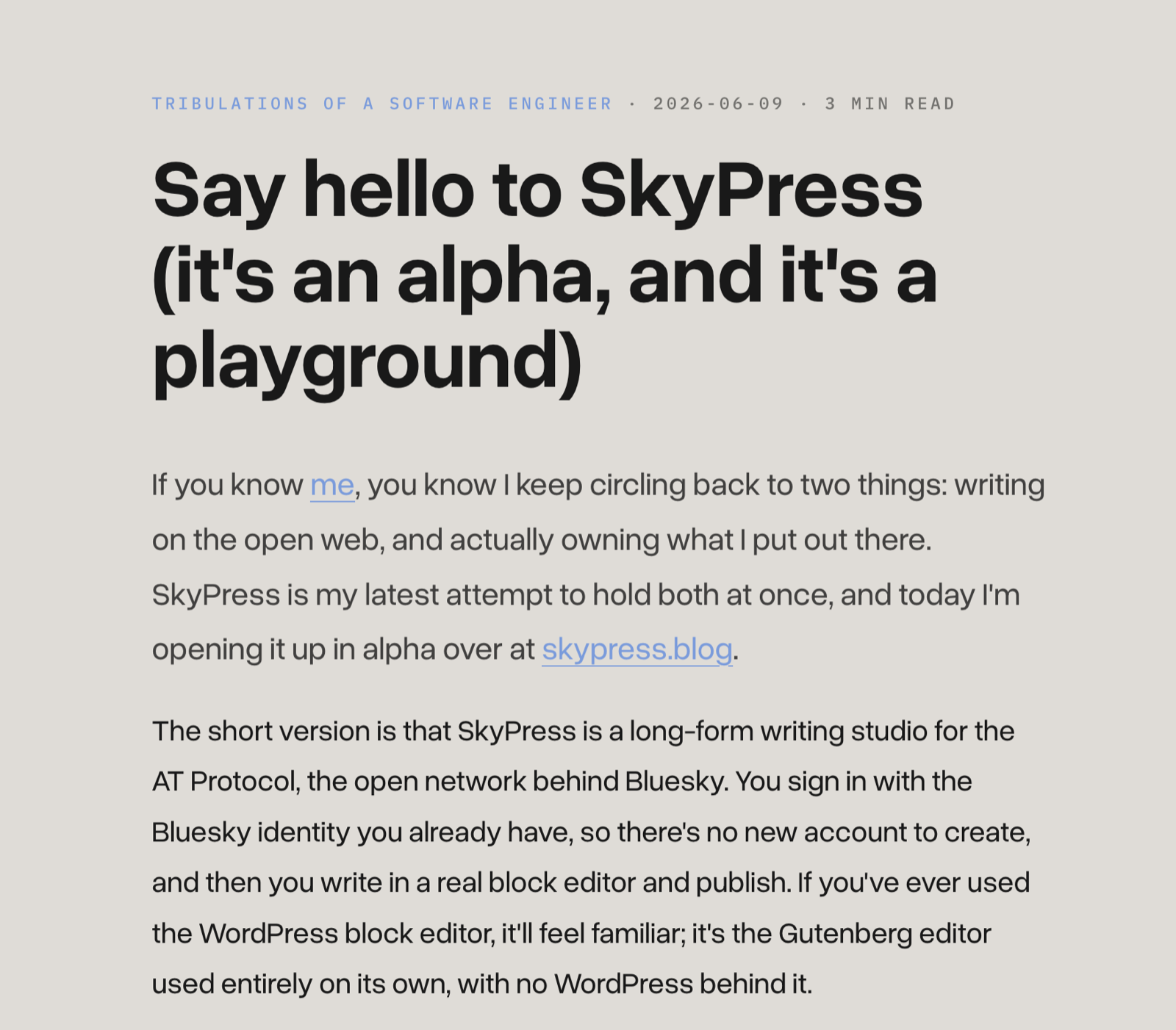 A published SkyPress article